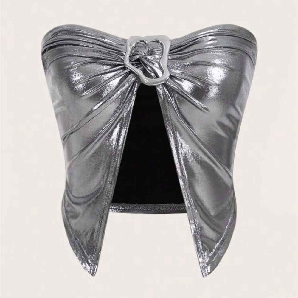 PrettyLittleThing Silver Metallic Strapless Top